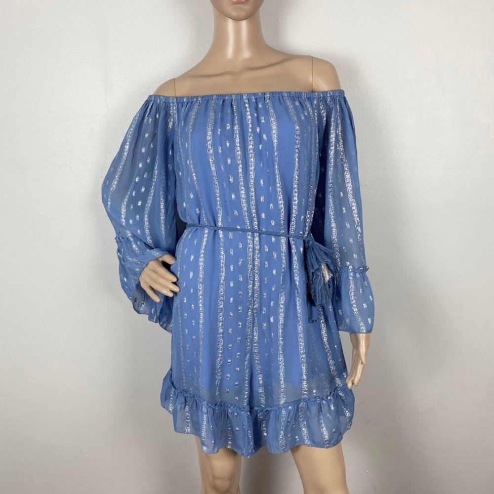 SAYLOR BLUE OFF-THE-SHOULDER ROMPER - Picture 2 of 8